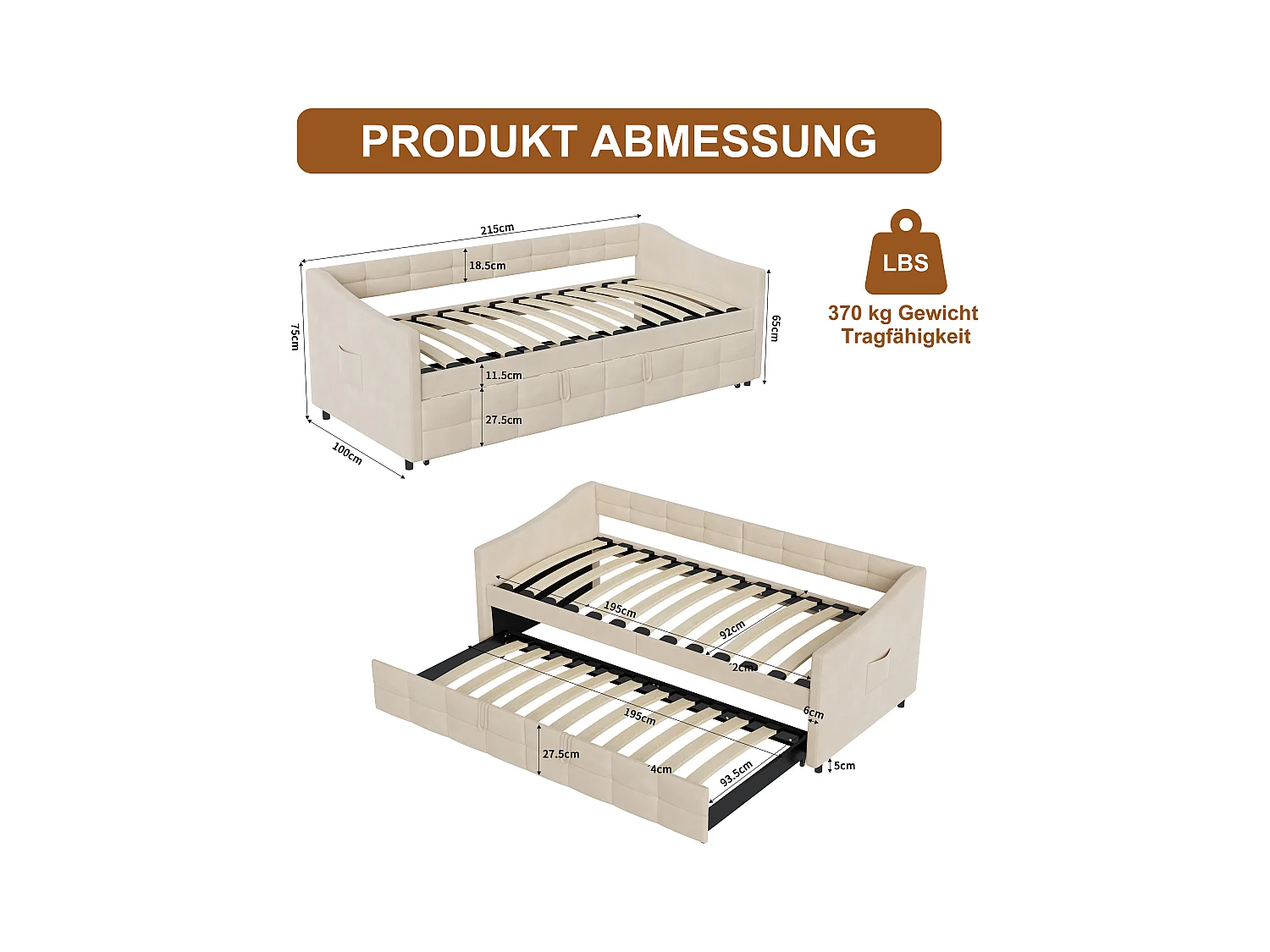 Canapé-lit extensible en velours Beige 90x200 cm, convertible 180x200 cm avec mécanisme hydraulique, structure bois et métal, poche latérale pratique