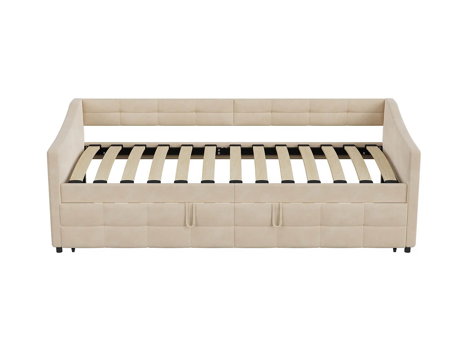 Canapé-lit extensible en velours Beige 90x200 cm, convertible 180x200 cm avec mécanisme hydraulique, structure bois et métal, poche latérale pratique