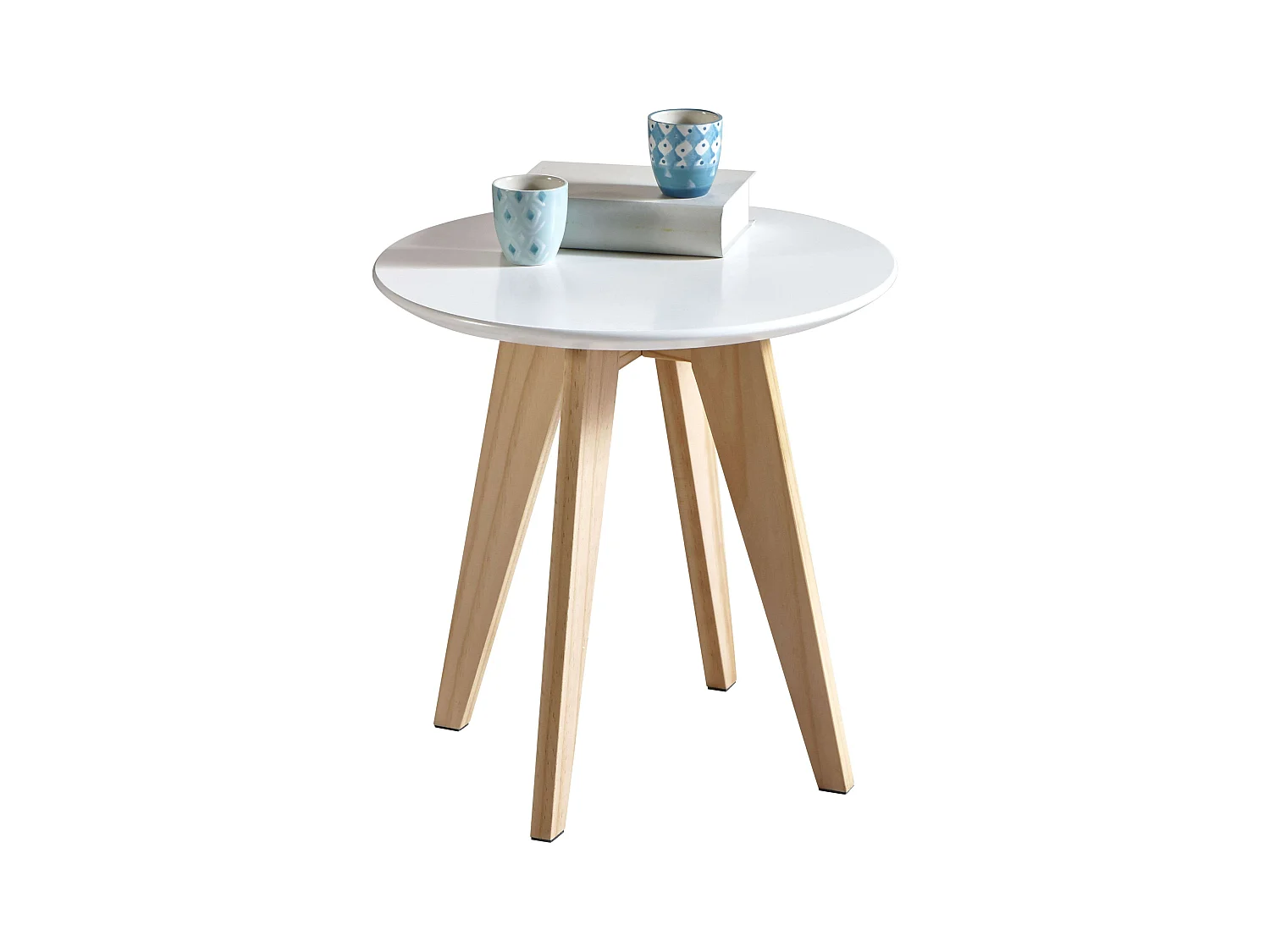 Table d'appoint de salon et salle à manger blanche et chêne 40 cm