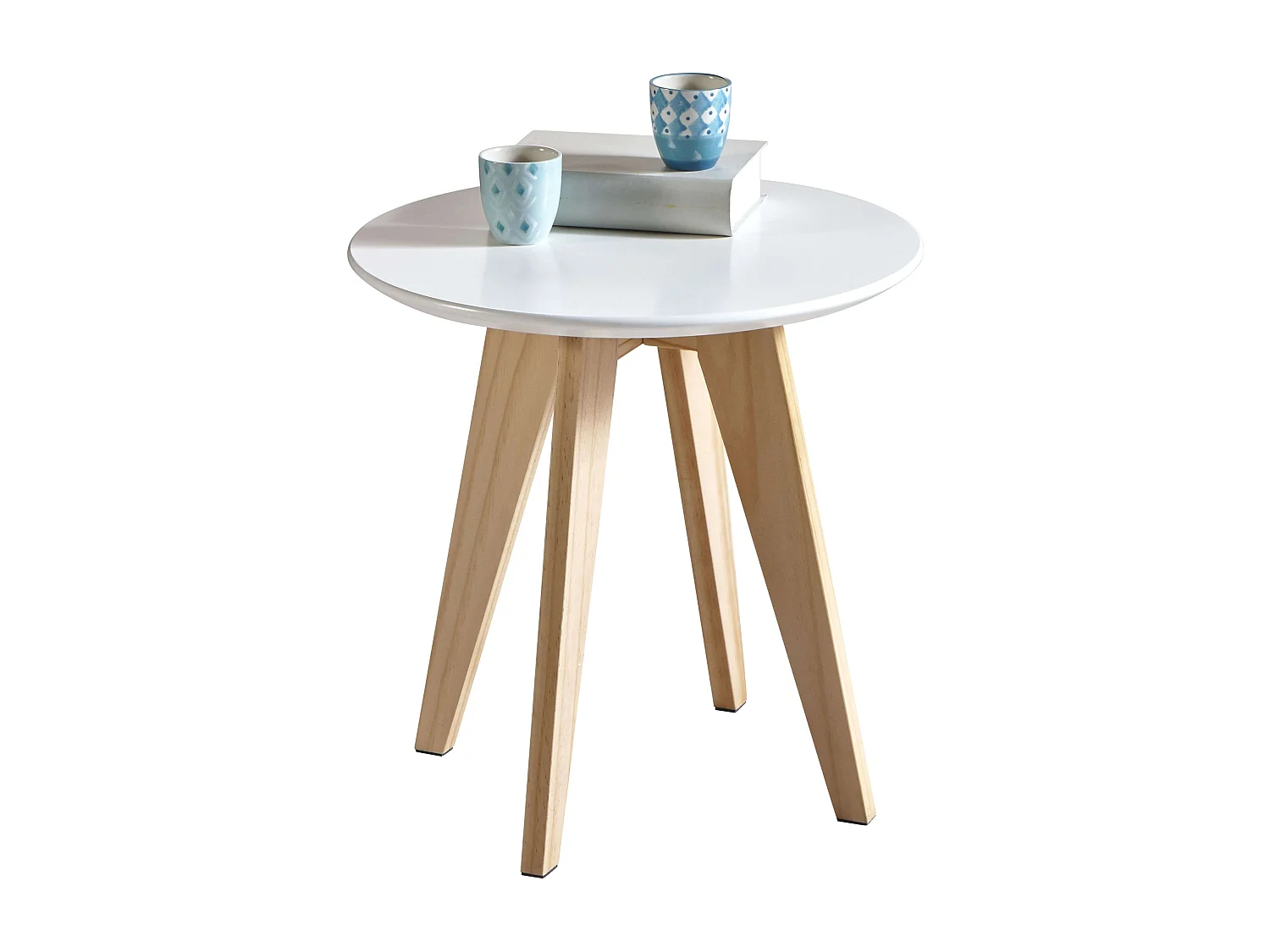 Table d'appoint de salon et salle à manger blanche et chêne 40 cm