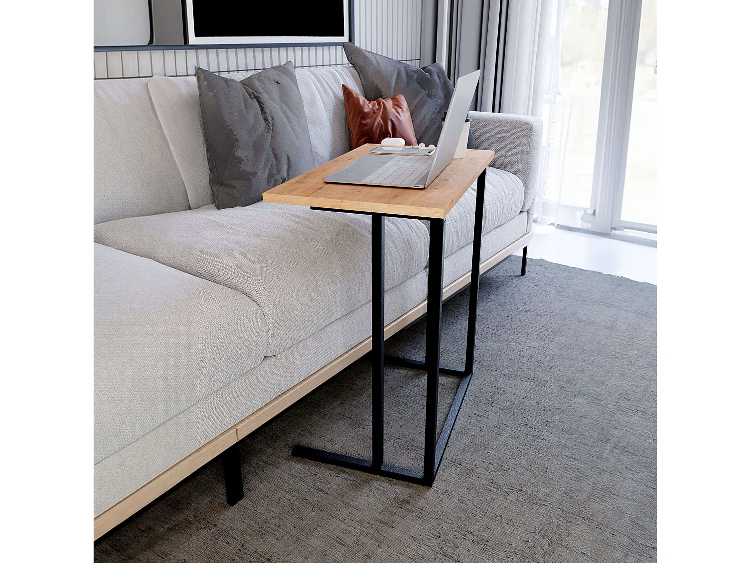 Mesa Auxiliar Salón Negro Roble Safir 60x65x36 cm