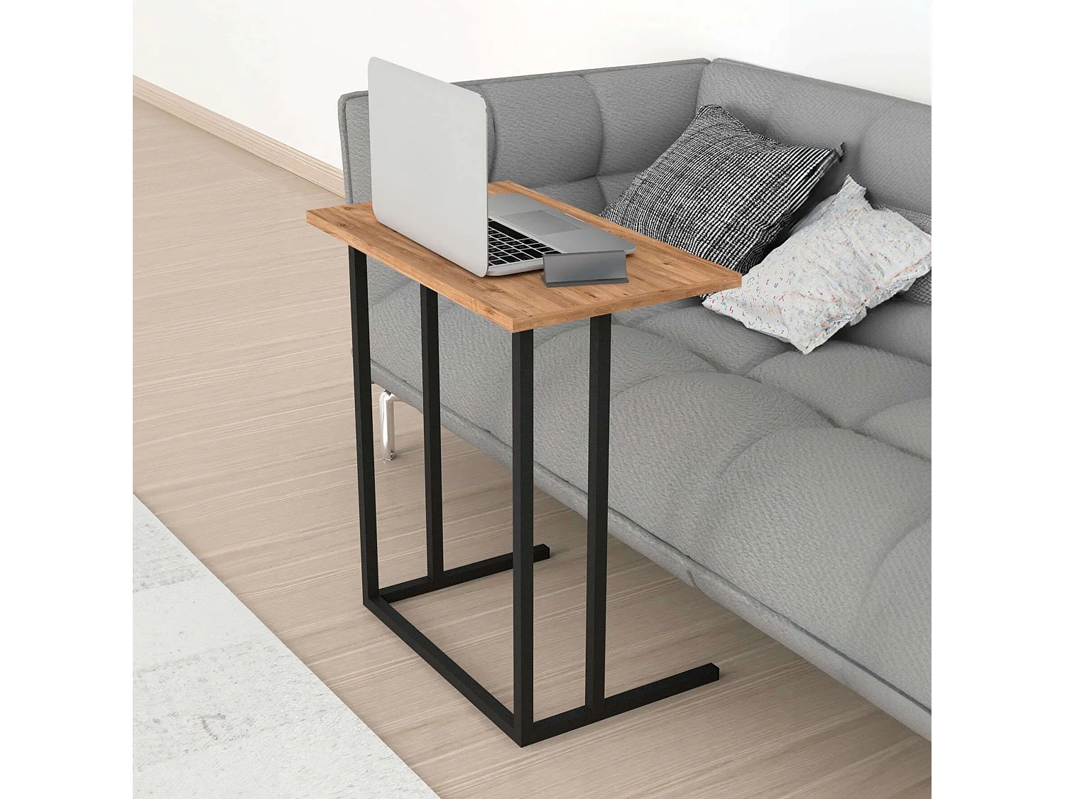 Table d'appoint de salon en chêne Safir noir 60x65x36 cm