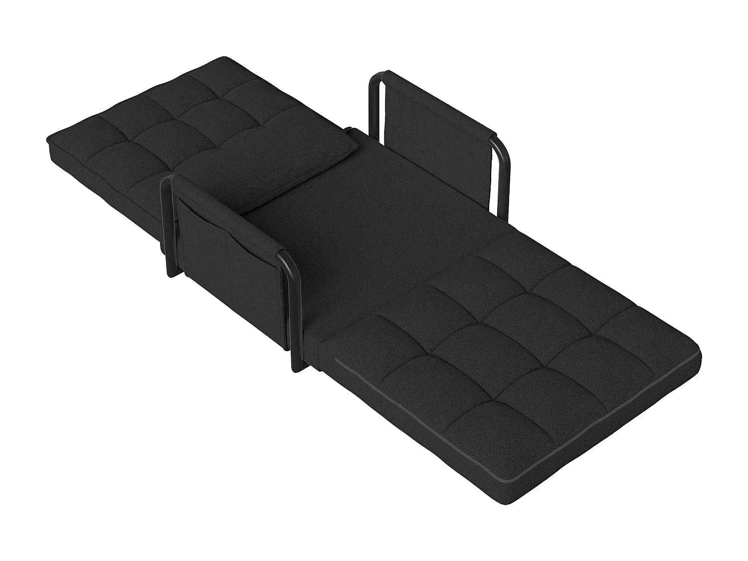 Justerbar sovesofa med 5 positioner i løkkestof med armlæn med opbevaring, sort