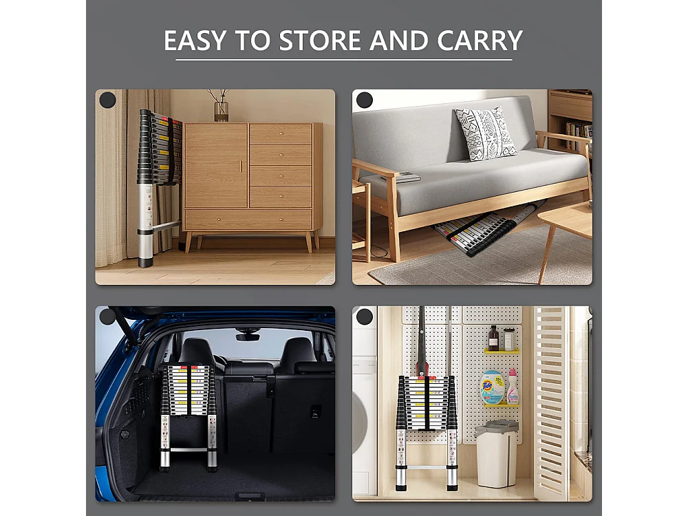 Échelle télescopique pliante en aluminium de 4,4 mètres avec main courante, capacité de charge maximale de 150 kilogrammes