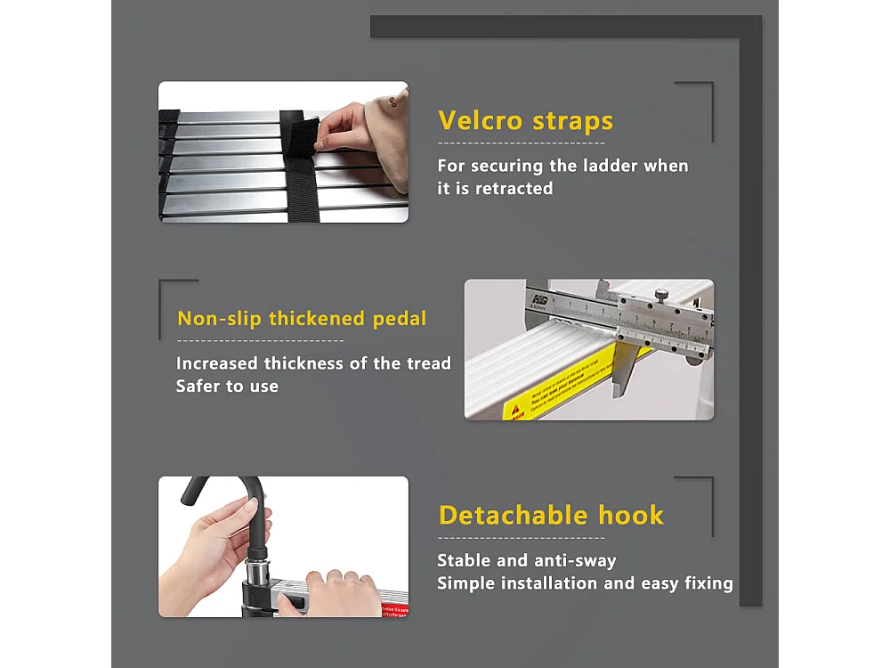 Échelle télescopique pliante en aluminium de 4,4 mètres avec main courante, capacité de charge maximale de 150 kilogrammes