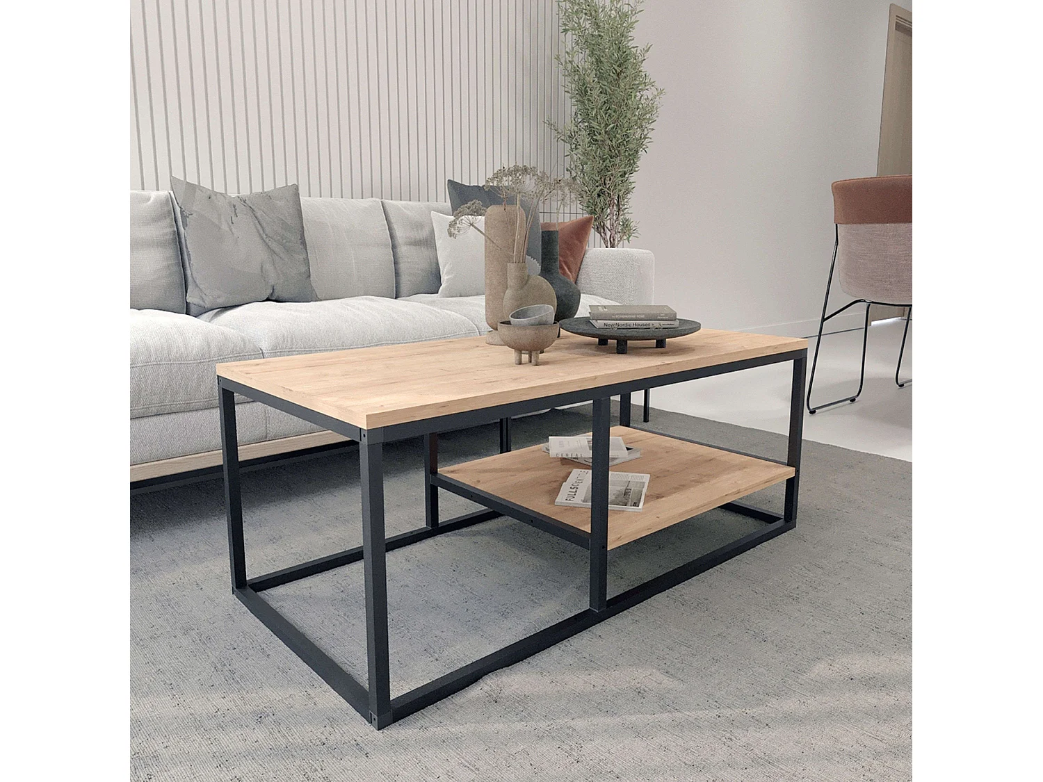 Mesa Centro Salón Rus Base Inferior Negro Roble Safir 105x42x0 cm