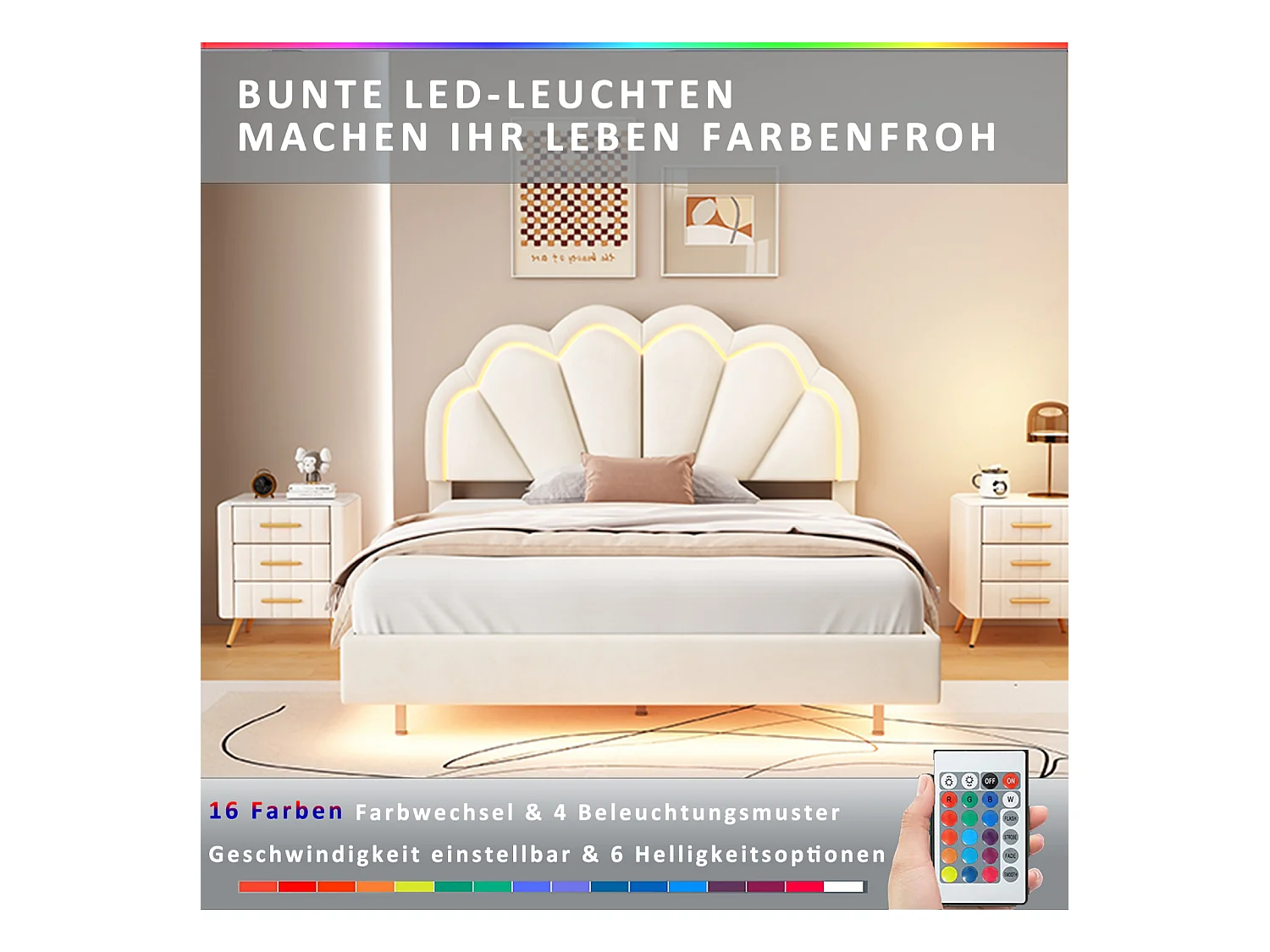 Cama infantil estofada 140 x 200 cm, estrutura de cama de casal coroa rosa em couro PU com luzes LED, base e encosto de ripas (colchão não incluído)