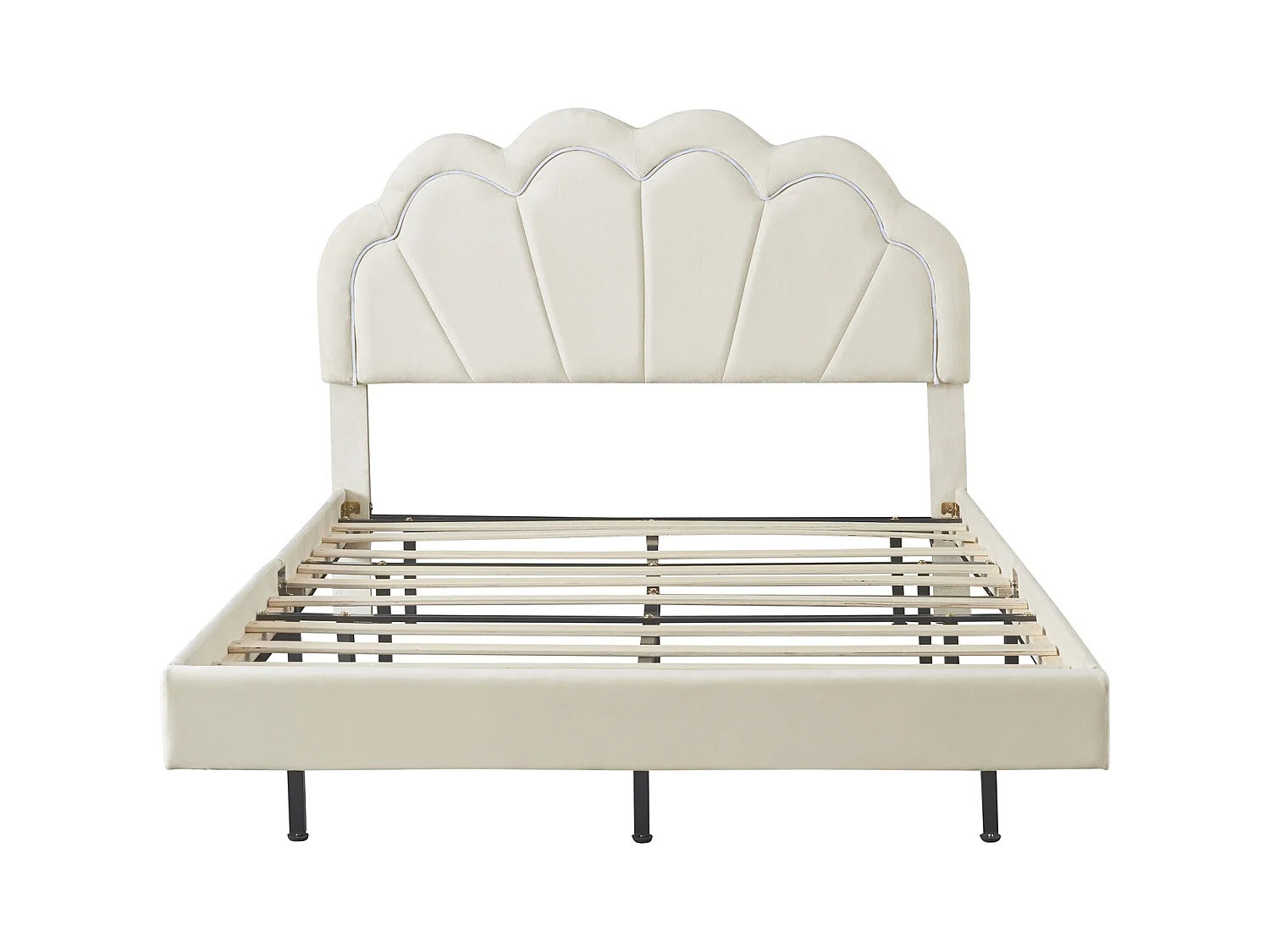 Cama infantil estofada 140 x 200 cm, estrutura de cama de casal coroa rosa em couro PU com luzes LED, base e encosto de ripas (colchão não incluído)