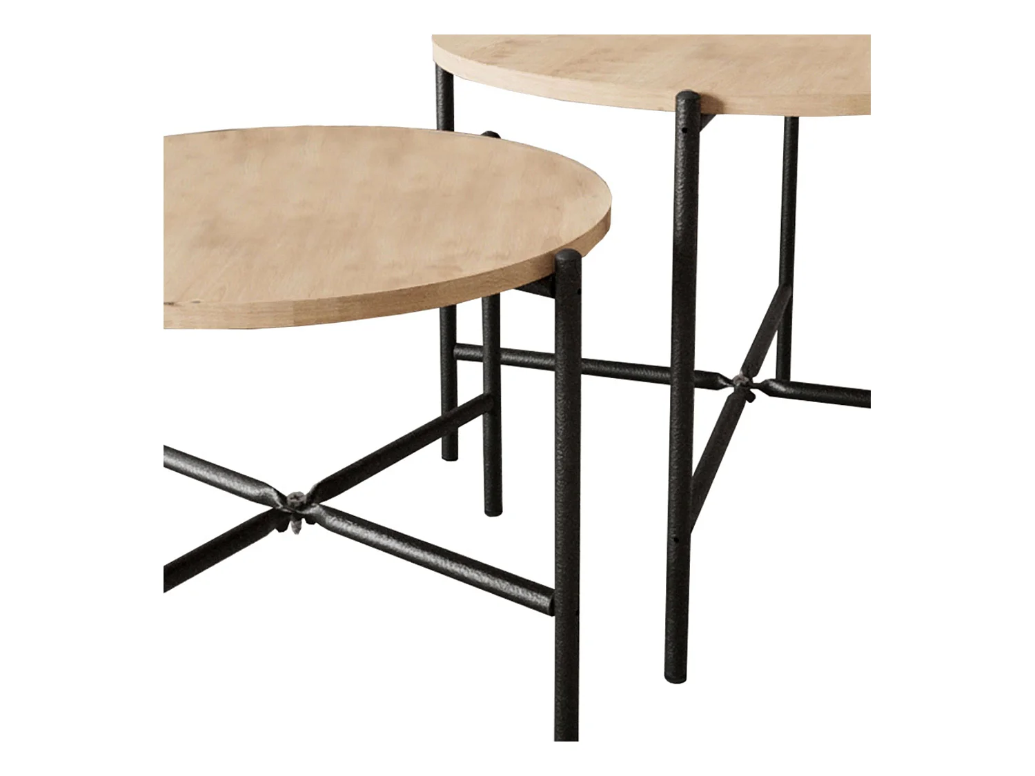 Pack 2 Mesas Centro Redondas Rus Estilo Industrial Roble Claro/Negro