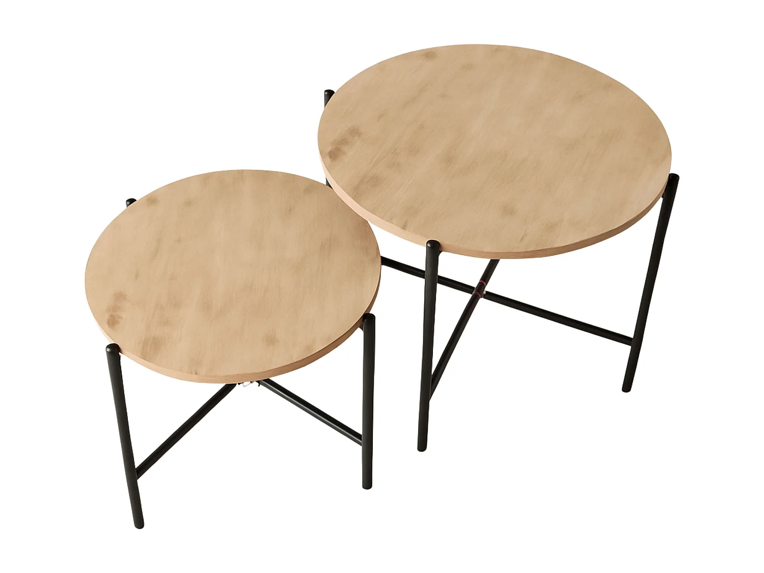 Pack 2 Mesas Centro Redondas Rus Estilo Industrial Roble Claro/Negro