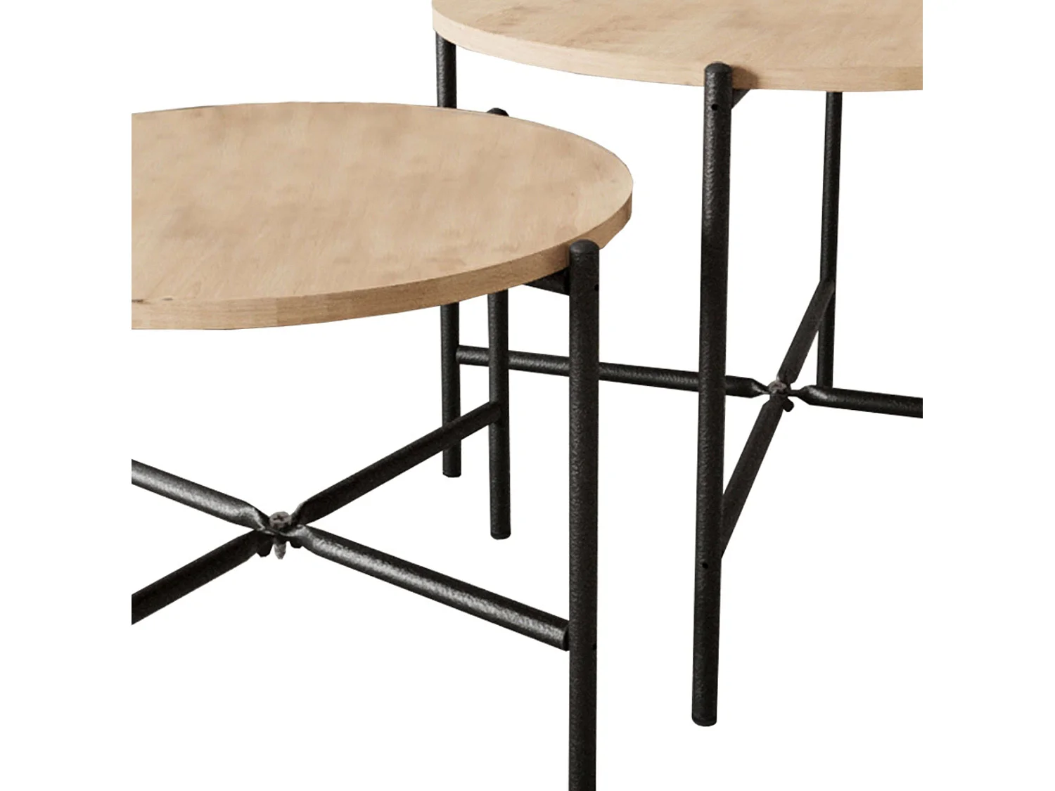 Pack 2 Mesas Centro Redondas Rus Estilo Industrial Roble Claro/Negro