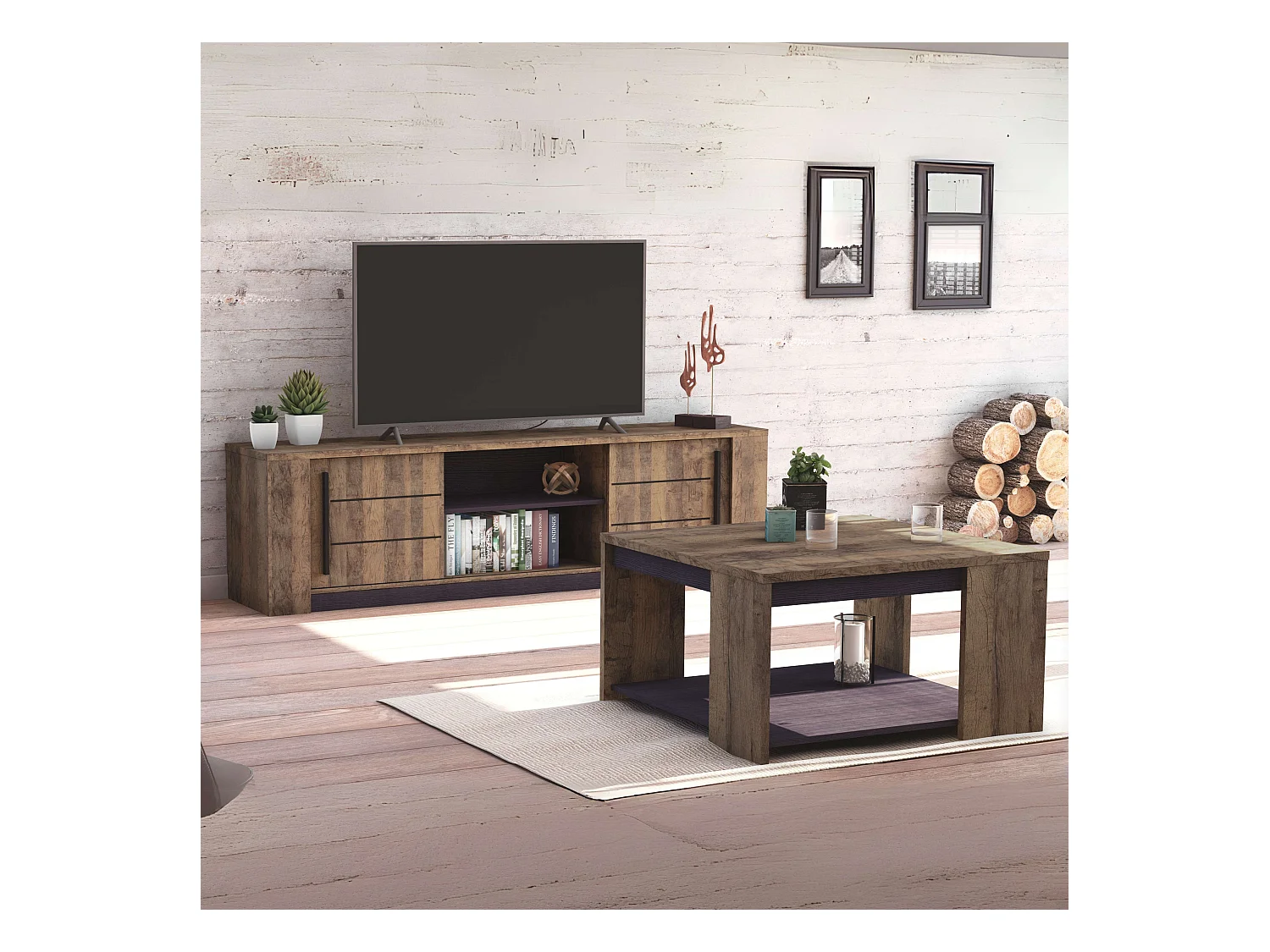 Mesa Centro Mónaco Roble Saloon Negro 42x80 cm