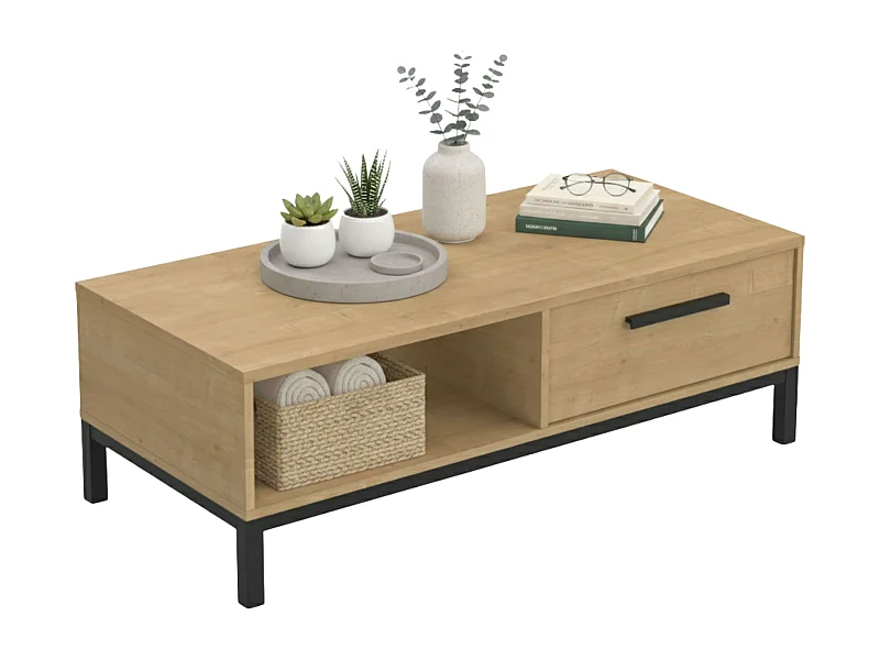 Mesa Centro Craft ContemporáSven Roble Hamilton/Negro 1 Cajón 1 Estante 110x37x50 cm