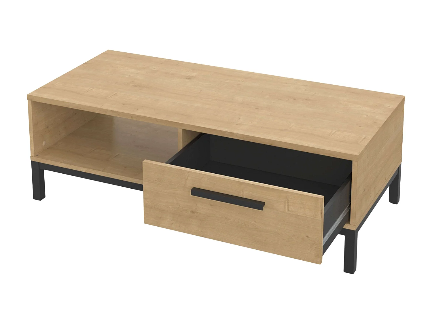 Mesa Centro Craft ContemporáSven Roble Hamilton/Negro 1 Cajón 1 Estante 110x37x50 cm