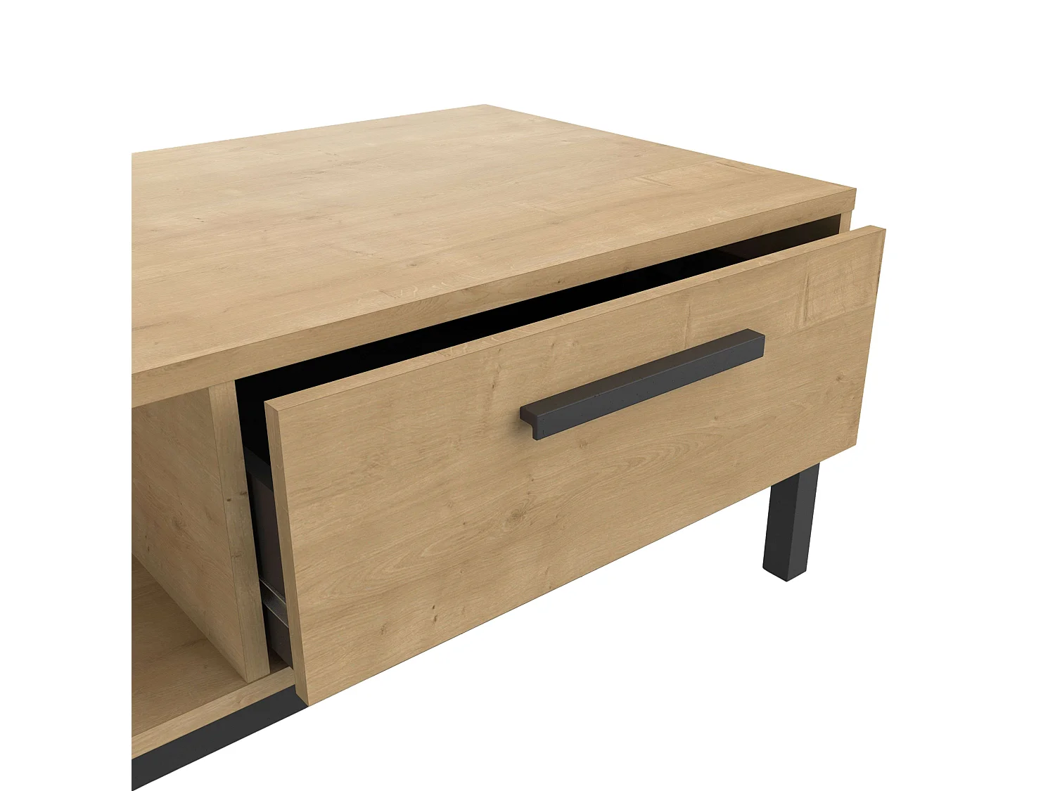 Mesa Centro Craft ContemporáSven Roble Hamilton/Negro 1 Cajón 1 Estante 110x37x50 cm