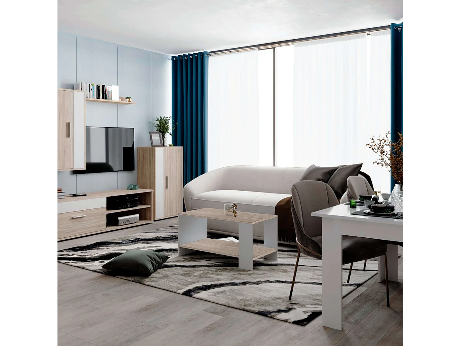 Mesa centro Mira salón roble cambrian/blanco 90x50x46 cm