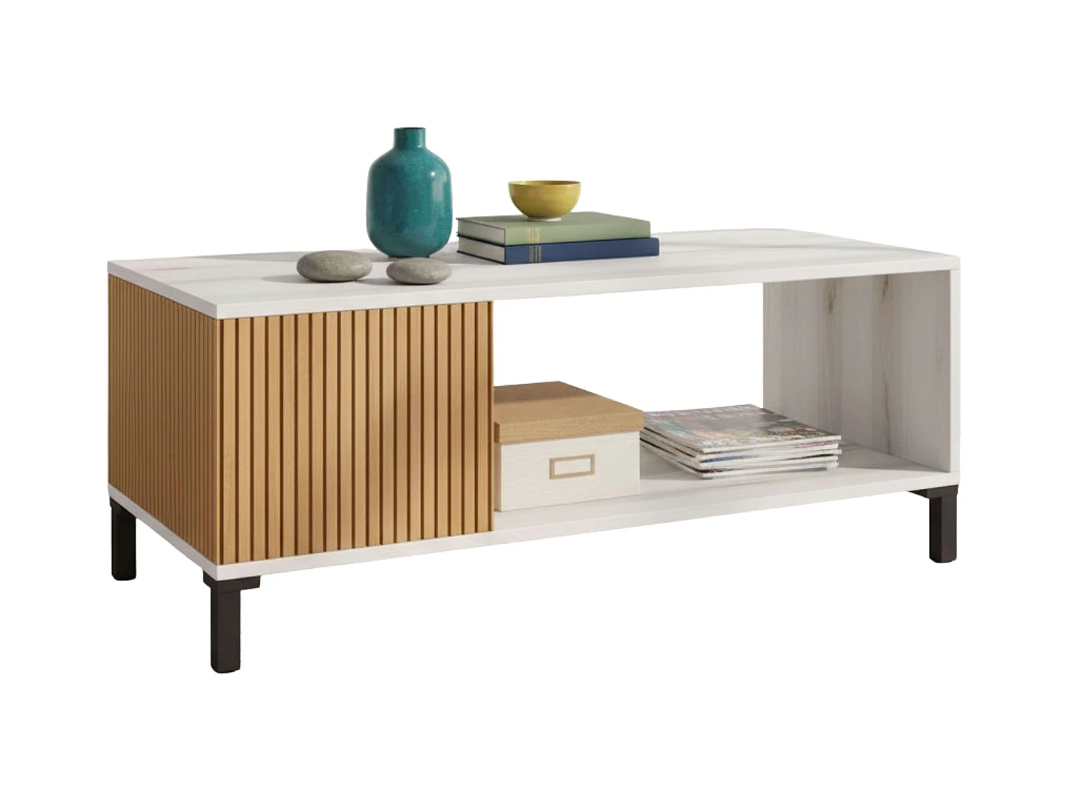 Mesa Centro Tokio Estilo Nórdico Roble Ryado Blanco Albo 100x41 cm