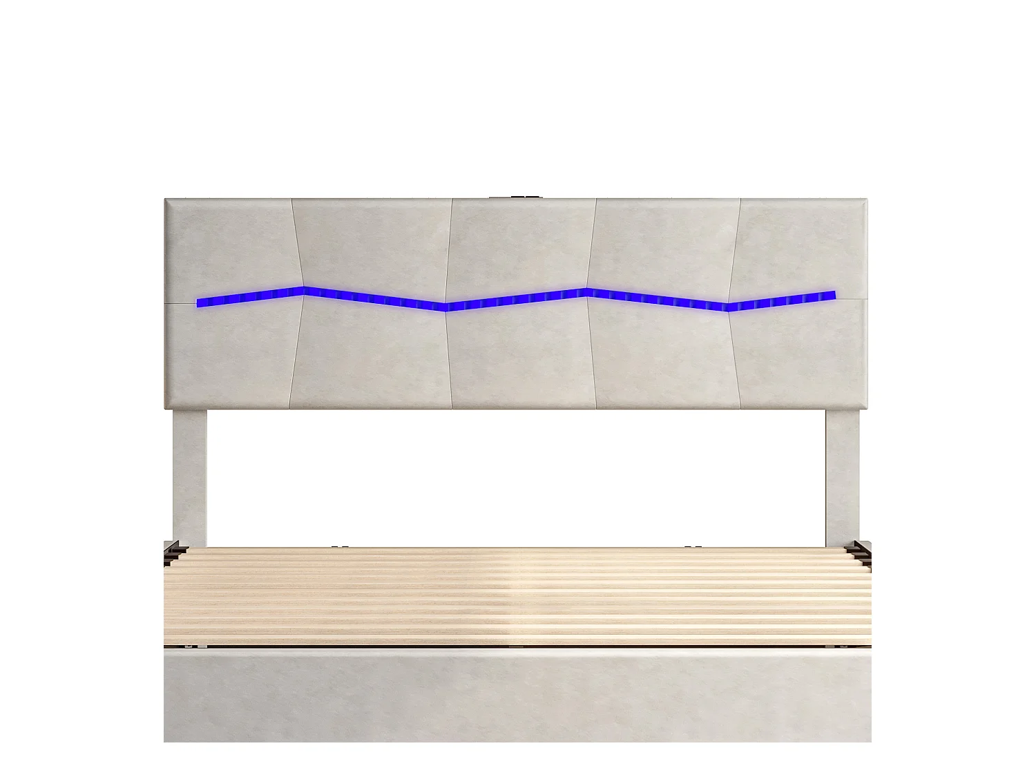 Letto contenitore 160x200cm in PU beige con testiera e base a LED multicolore, porte di ricarica UE, design imbottito e contenitore idraulico