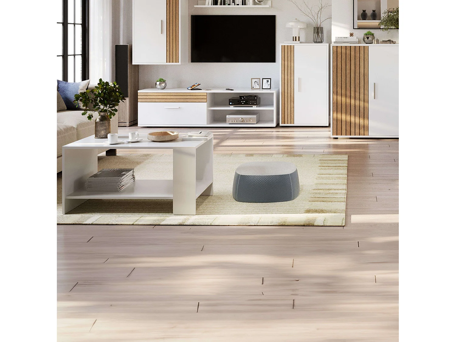 Mesa Centro Salón Comedor Blanco Mate 90x46 cm Estilo Contemporáneo