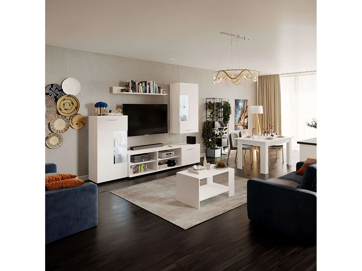 Mesa Centro Salón Comedor Blanco Mate 90x46 cm Estilo Contemporáneo