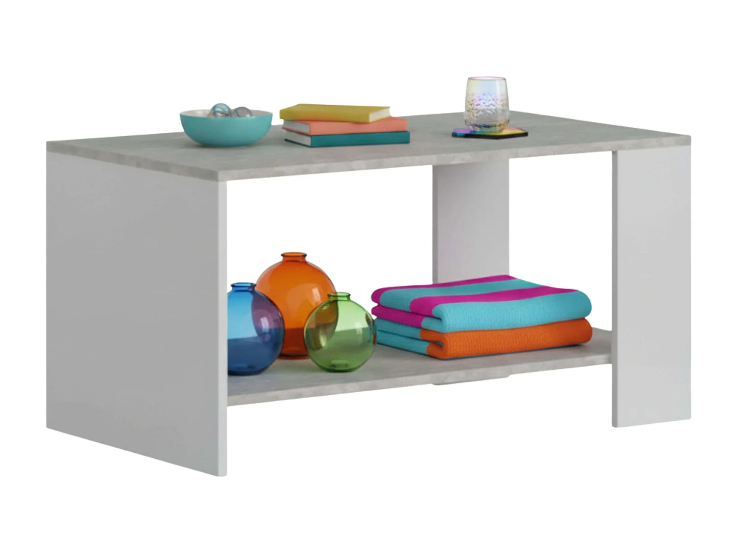 Mesa de centro Mira para sala de estar, cor cimento branco, melamina, 90x50x46 cm