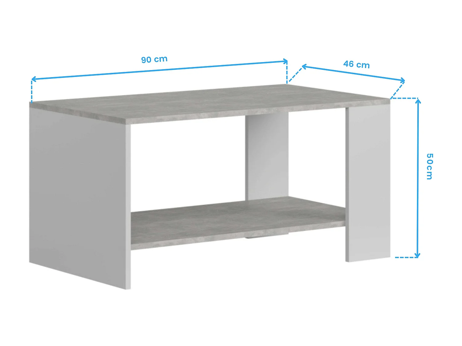 Mesa de centro Mira para sala de estar, cor cimento branco, melamina, 90x50x46 cm