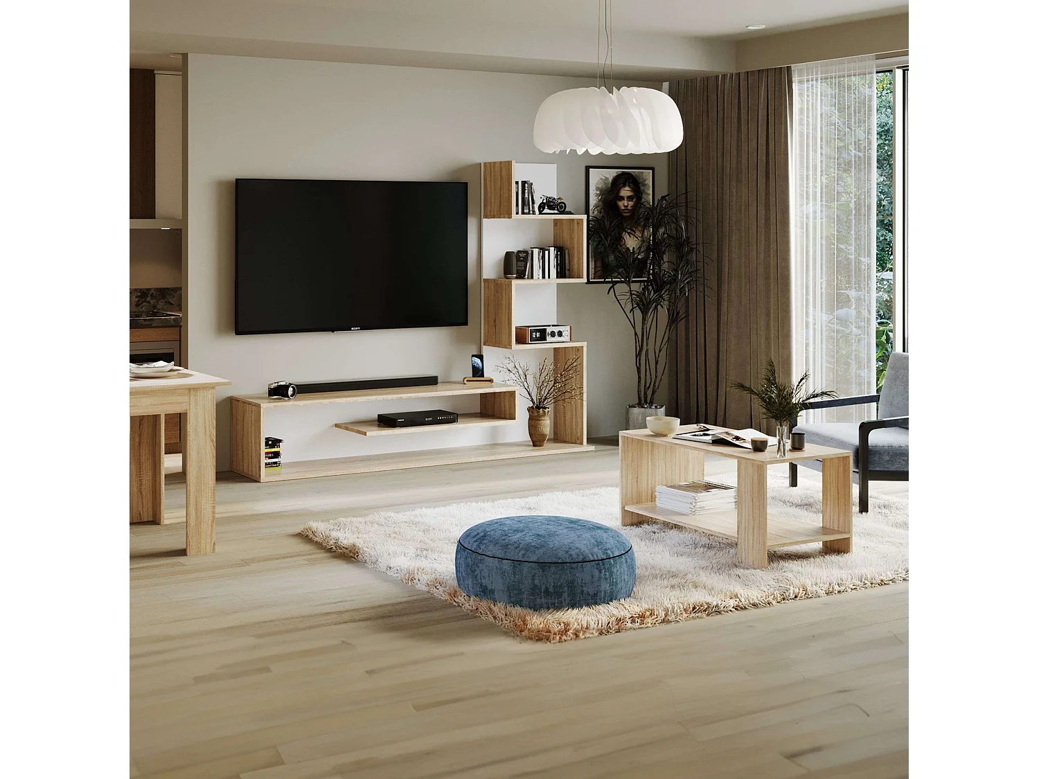 Mesa de Centro Sala de Estar Sala de Jantar Carvalho Sonoma Natural 90x46 cm