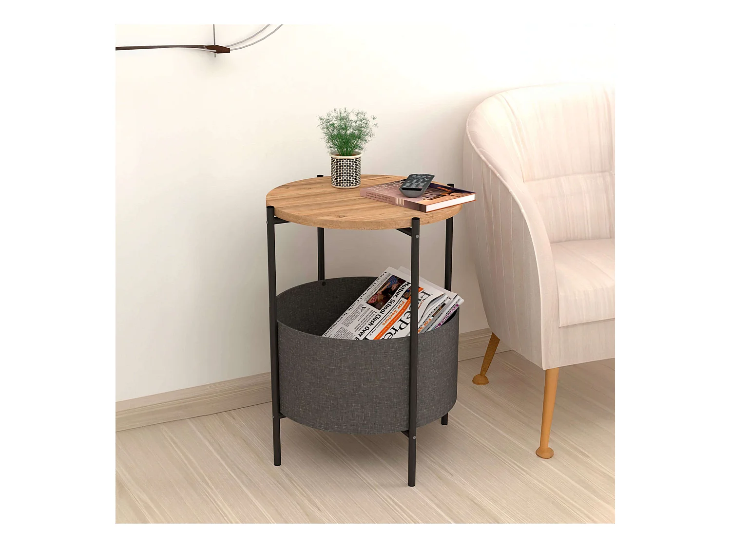 Nyx Mesa de Centro Gris 43x60cm Roble Safir, Patas Metal y Melamina