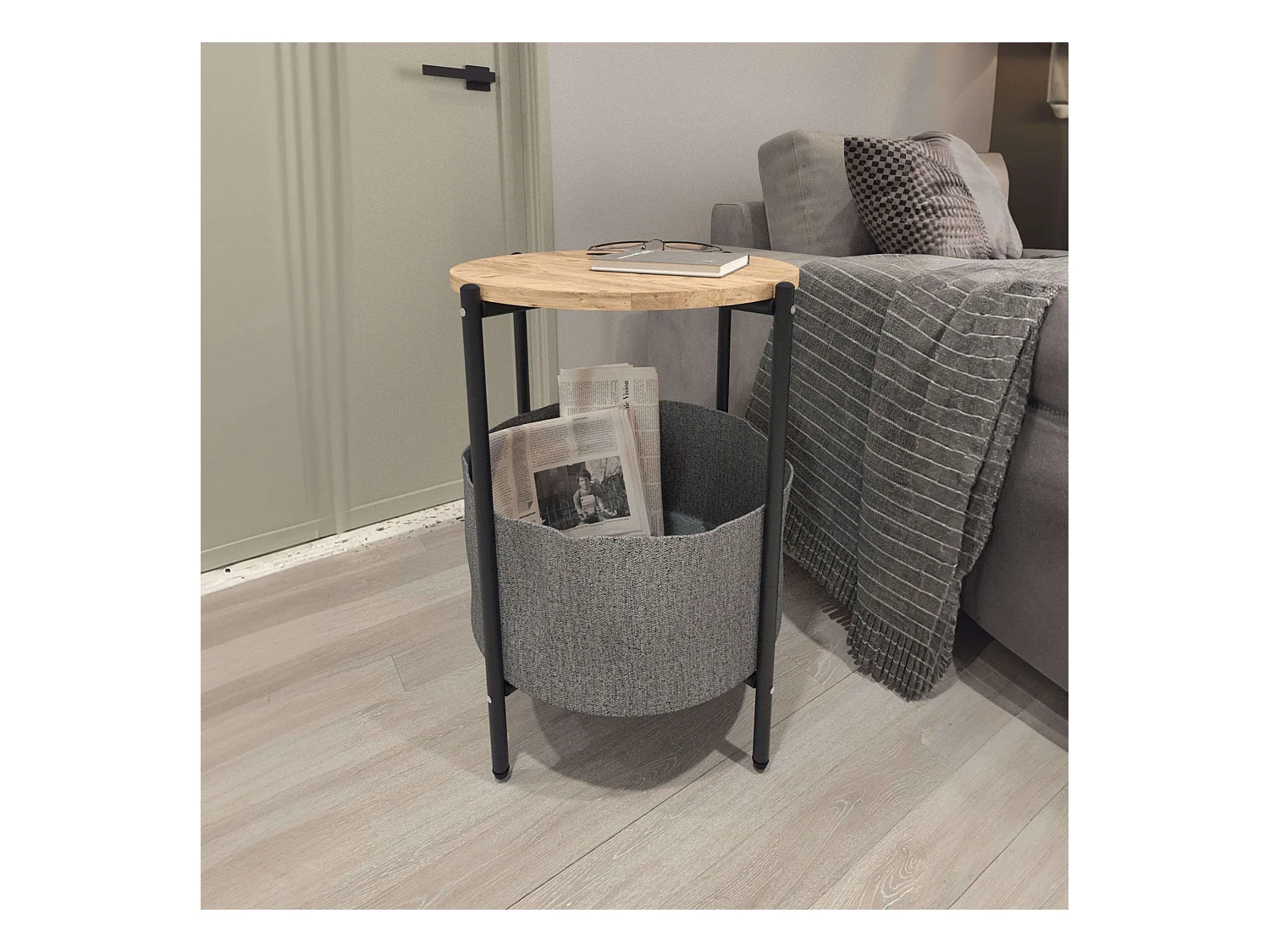 Nyx Mesa de Centro Gris 43x60cm Roble Safir, Patas Metal y Melamina