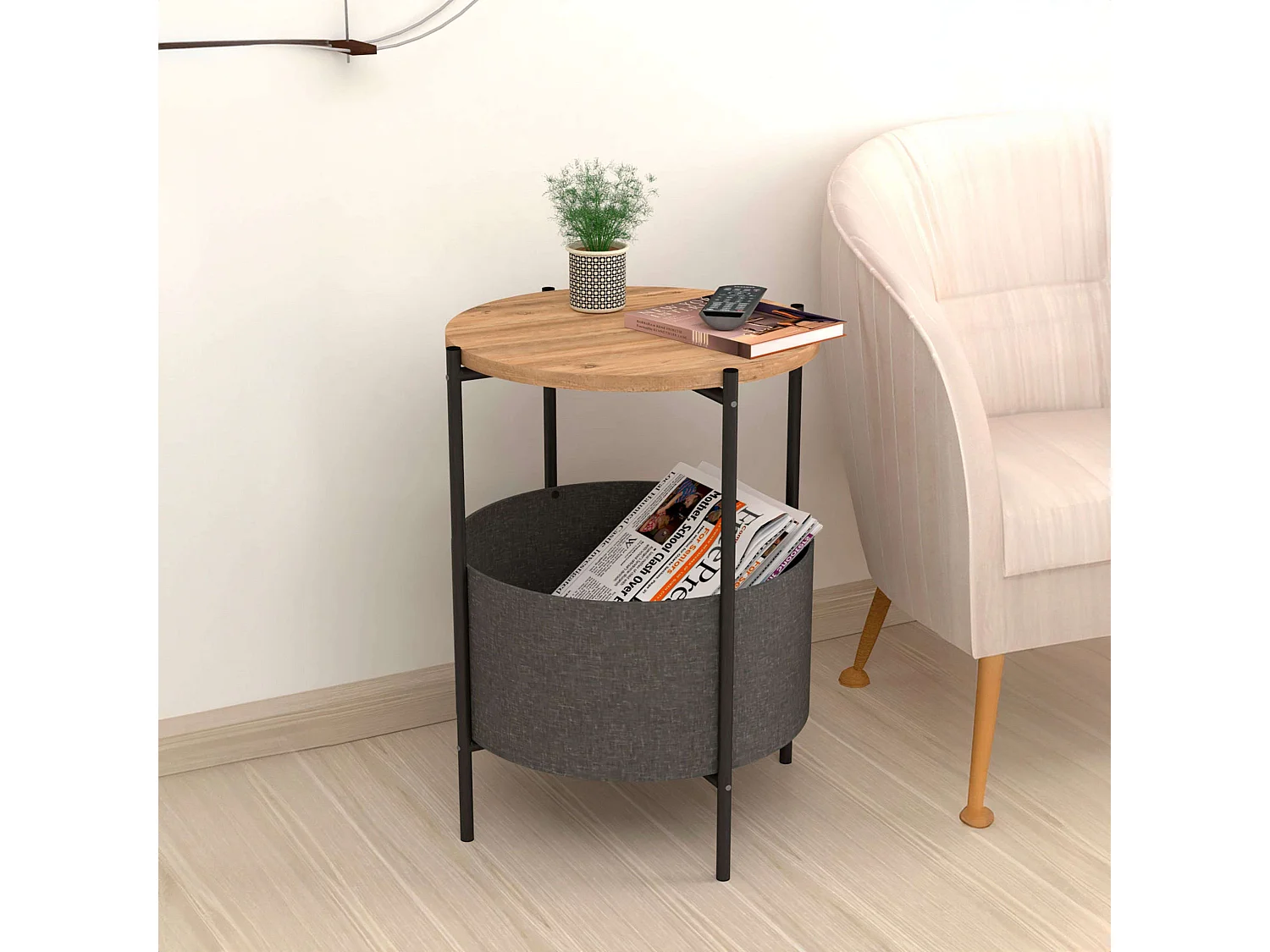 Nyx Mesa de Centro Gris 43x60cm Roble Safir, Patas Metal y Melamina