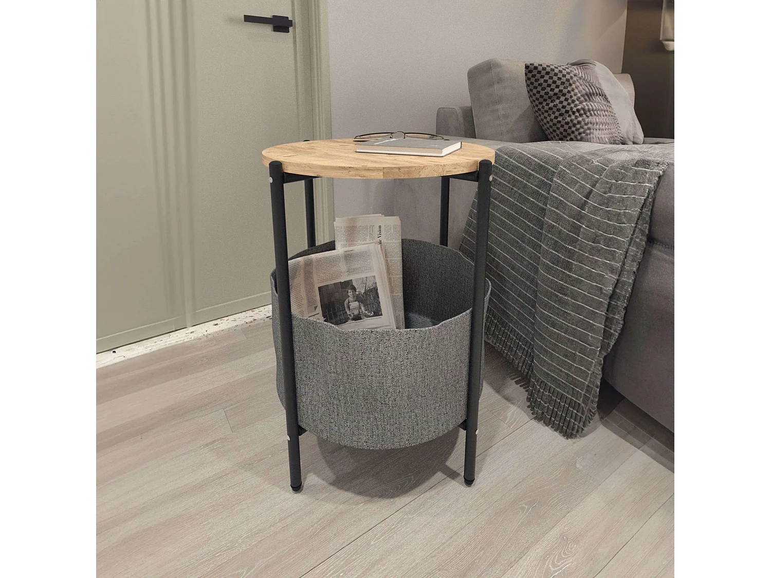 Nyx Mesa de Centro Gris 43x60cm Roble Safir, Patas Metal y Melamina