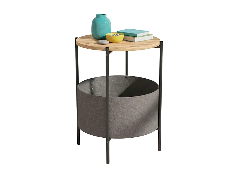 Nyx Mesa de Centro Gris 43x60cm Roble Safir, Patas Metal y Melamina