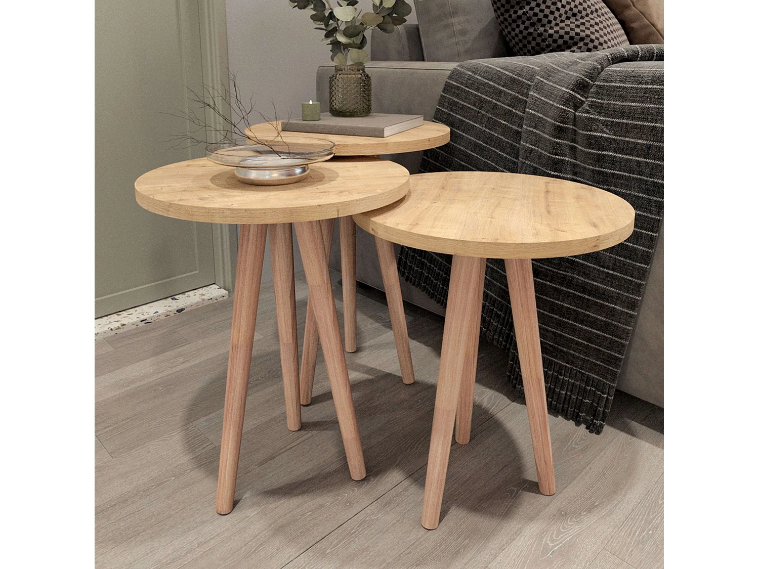 Mesas Centro Salón 3 Uds Roble Safir y Haya