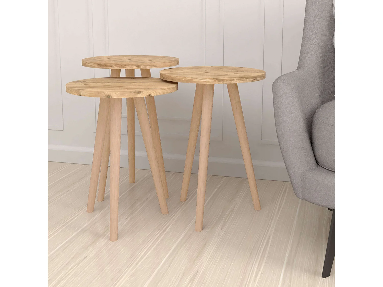 Mesas Centro Salón 3 Uds Roble Safir y Haya