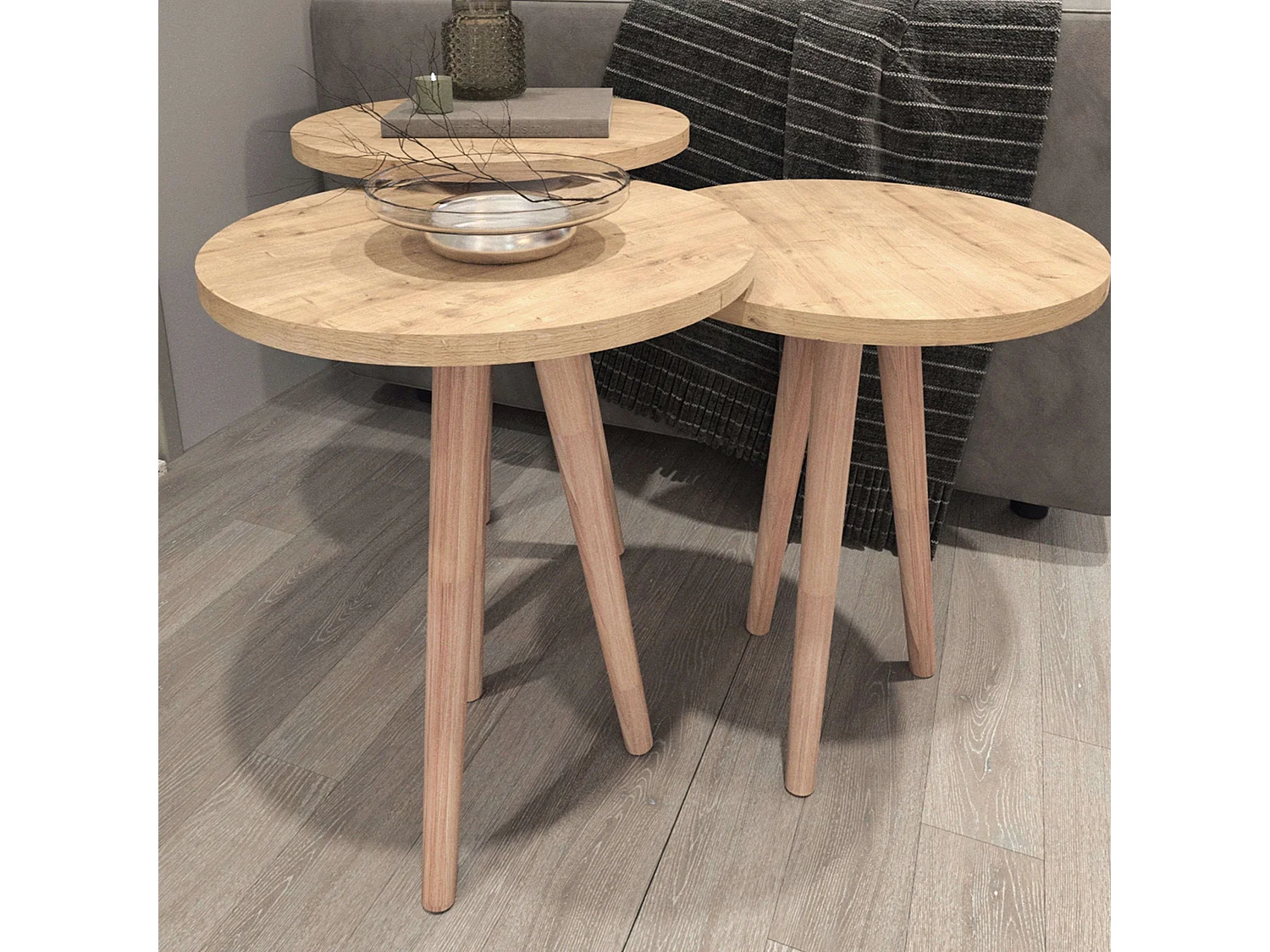 Mesas Centro Salón 3 Uds Roble Safir y Haya