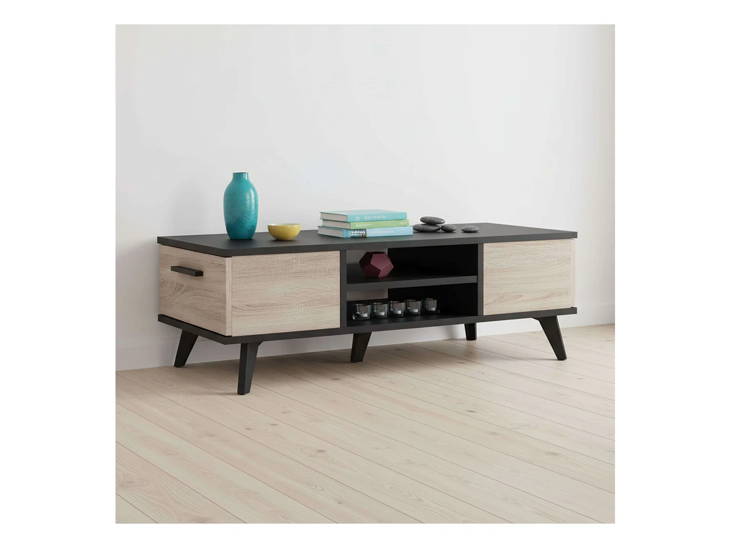 Mesa centro Salón Wayne Roble/Negro 107x35x50 cm