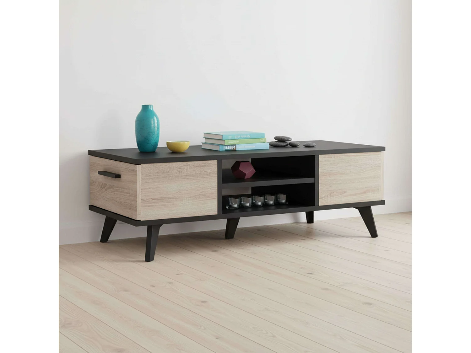 Mesa centro Salón Wayne Roble/Negro 107x35x50 cm