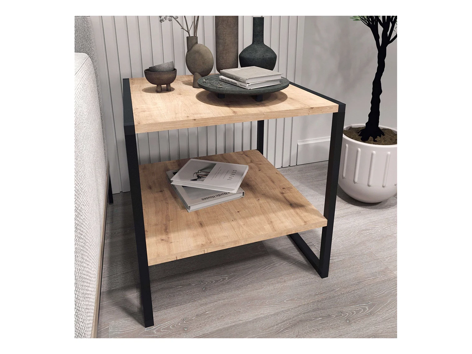 Mesa Centro Salón Rus Base Negra y Roble Safir 50 cm