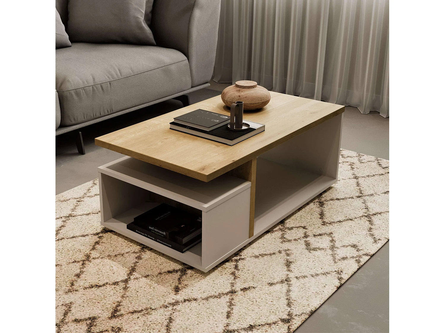 Mesa Centro Fija Acces Roble Hamilton Blanco Mate 92x50 cm