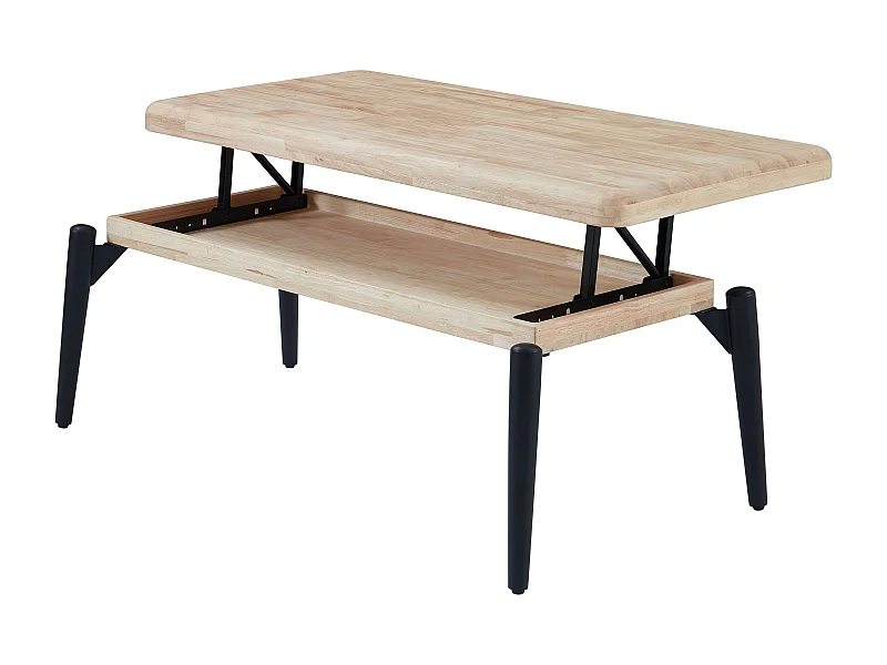 Mesa Centro Elevable Lua Estilo Nórdico Madera Claro Negro 120x47-62x60 cm