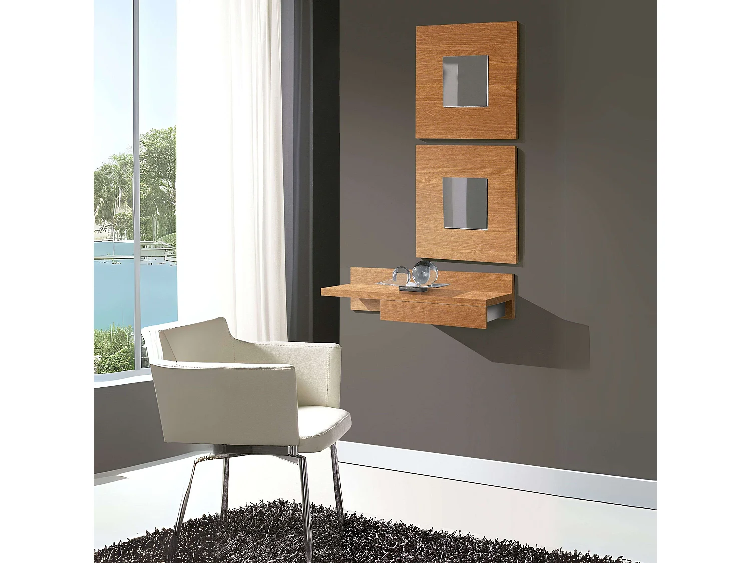 Mueble Entradilla Cajún Recibidor con Almacenaje Color Cerezo 70 cm