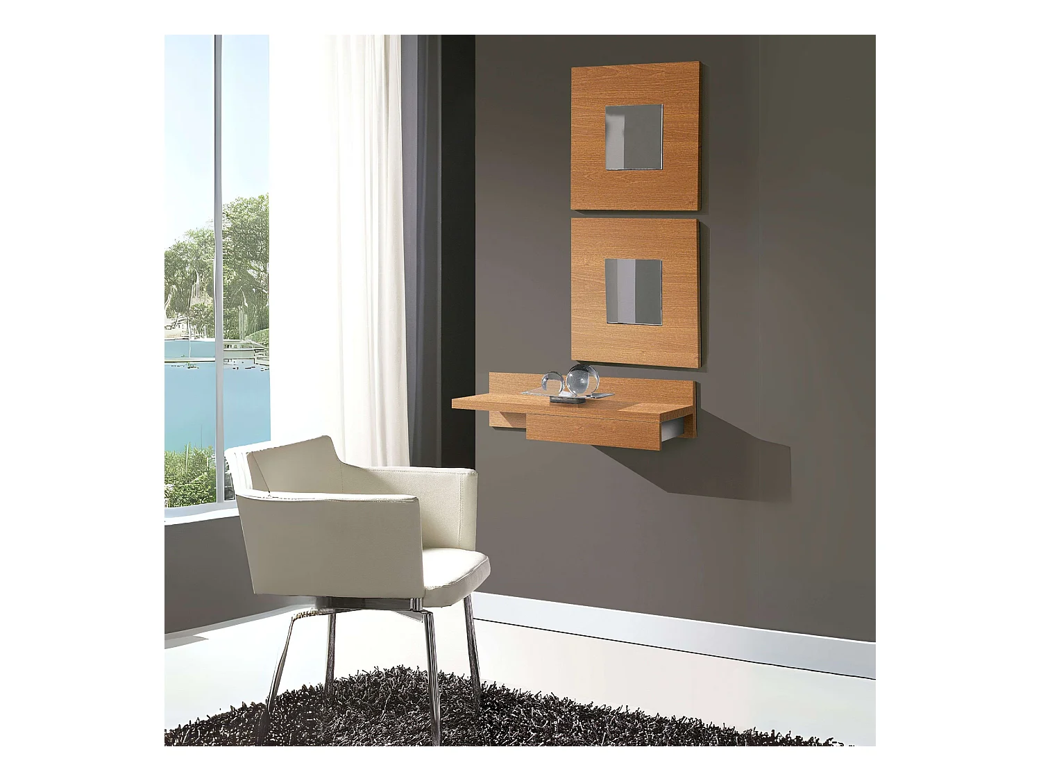Mueble Entradilla Cajún Recibidor con Almacenaje Color Cerezo 70 cm