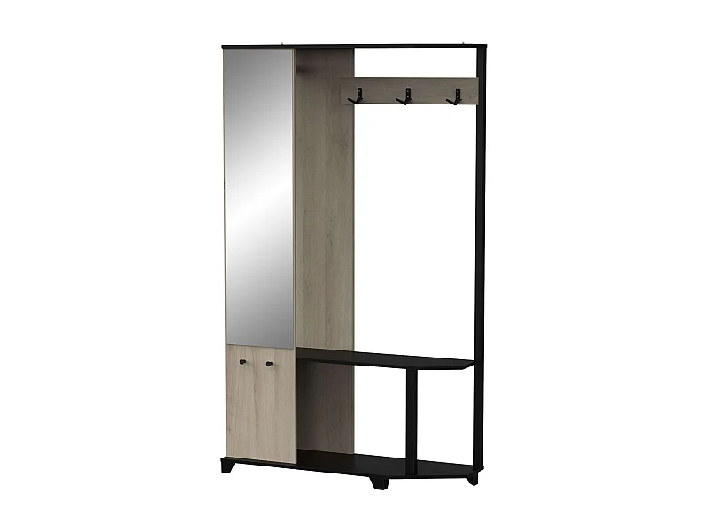 Cobbler Perchero Recibidor, 3 Ganchos, Estante, Armario y Espejo 105 cm