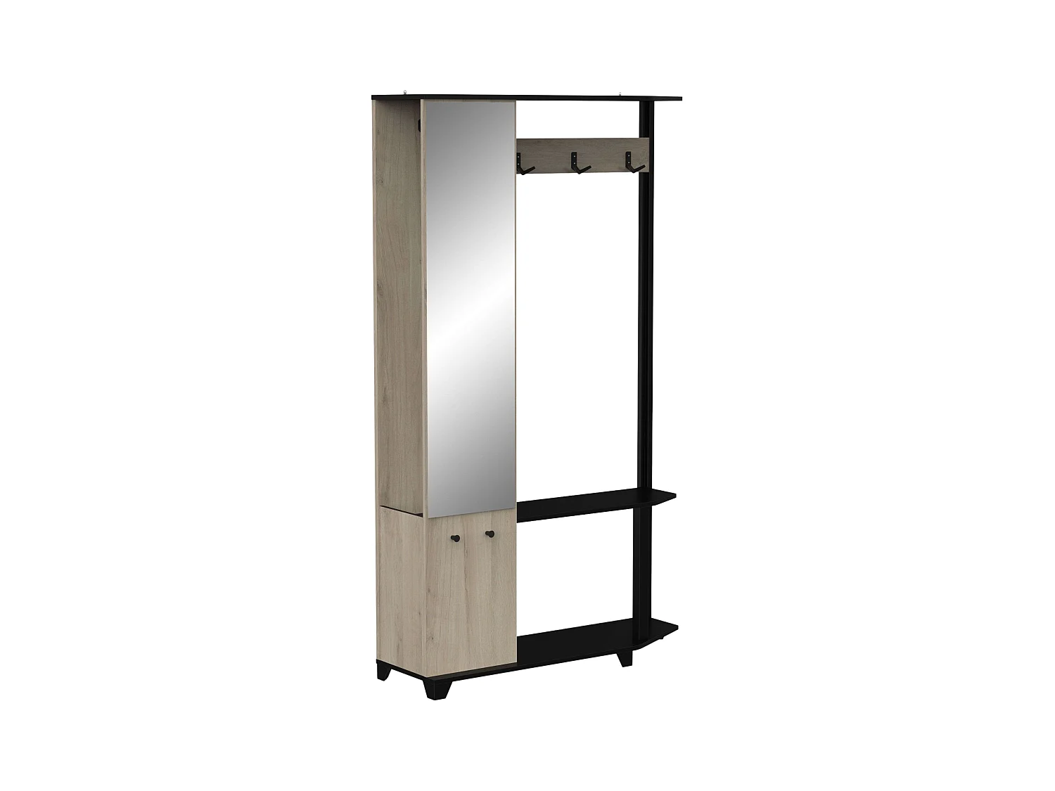 Cobbler Perchero Recibidor, 3 Ganchos, Estante, Armario y Espejo 105 cm