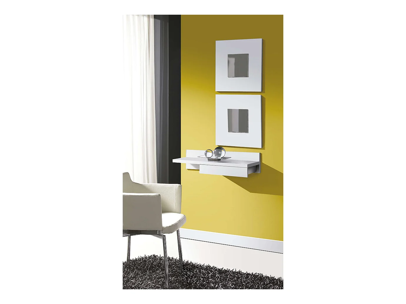 Meuble d'entrée cajun suspendu blanc 70 x 20 x 28 cm