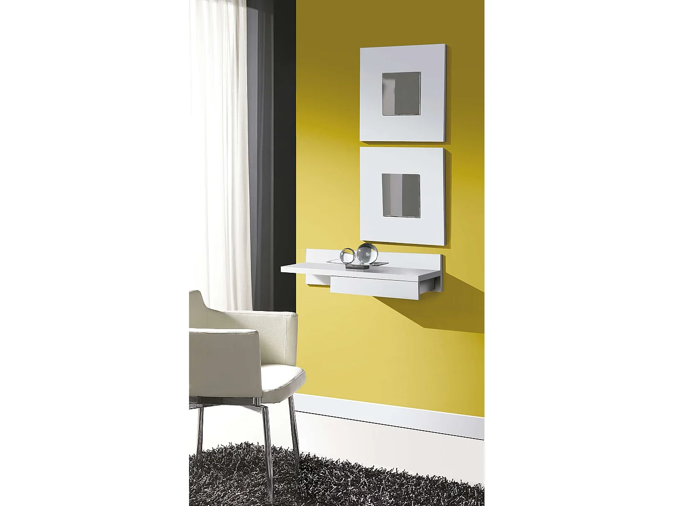 Meuble d'entrée cajun suspendu blanc 70 x 20 x 28 cm