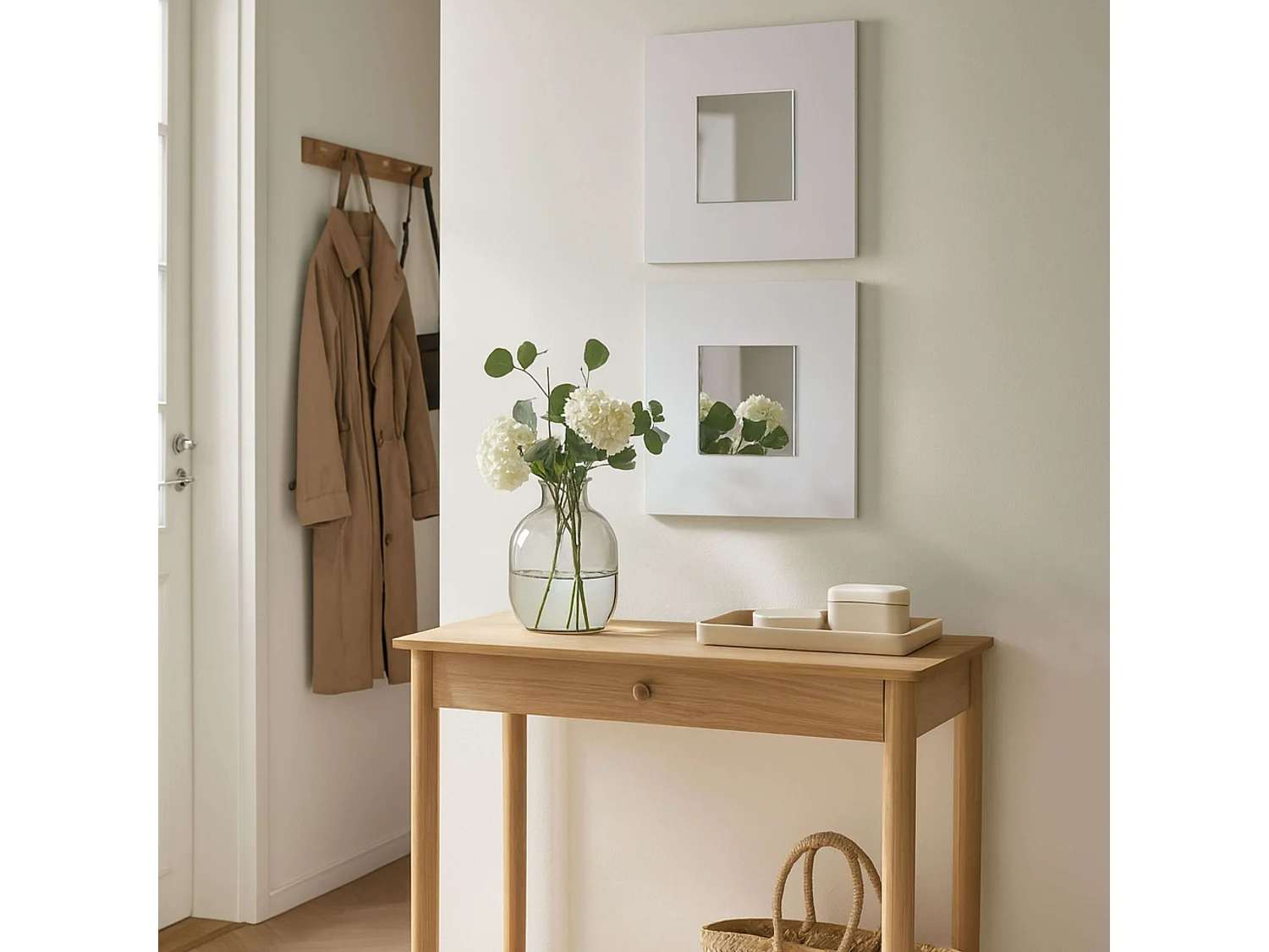 Mueble Entrada Cajún 2 Espejos Blanco 70cm