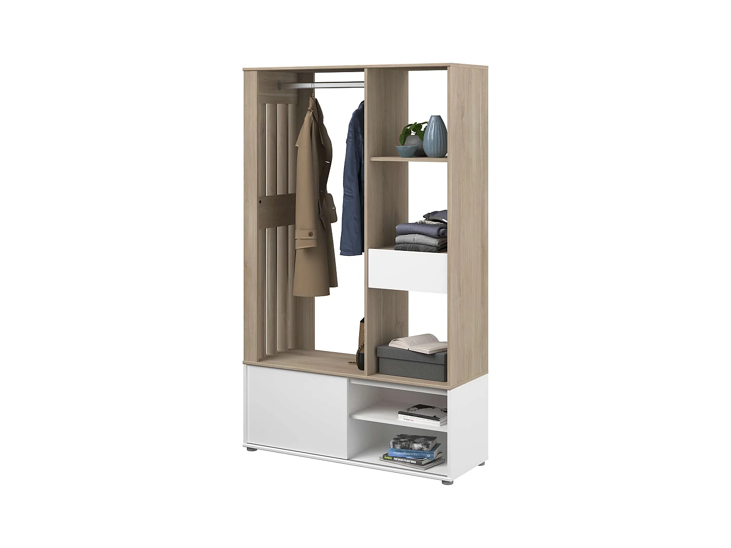 Armário de corredor em carvalho amadeirado/branco com armazenamento 183x110x40 cm