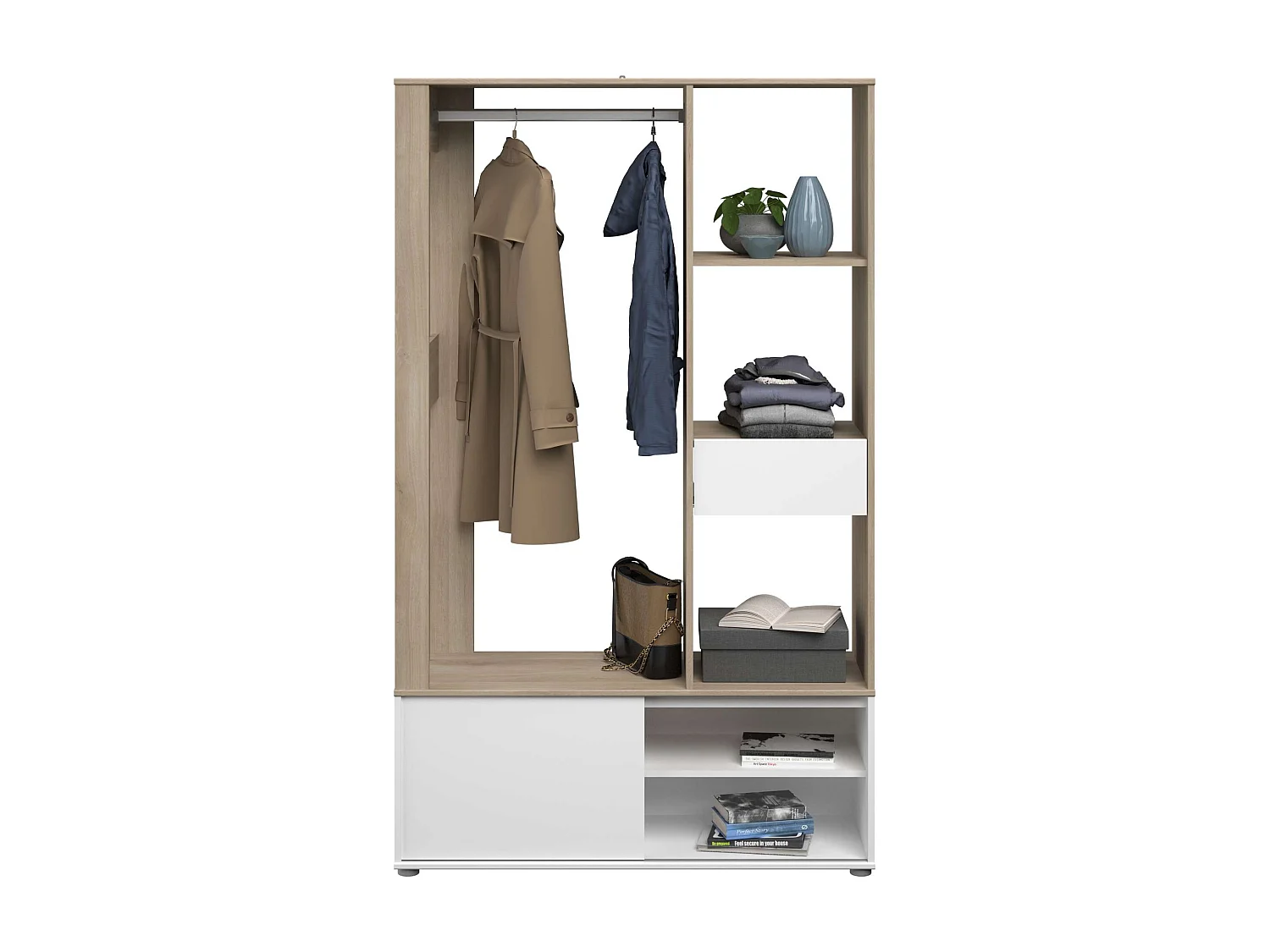 Armário de corredor em carvalho amadeirado/branco com armazenamento 183x110x40 cm