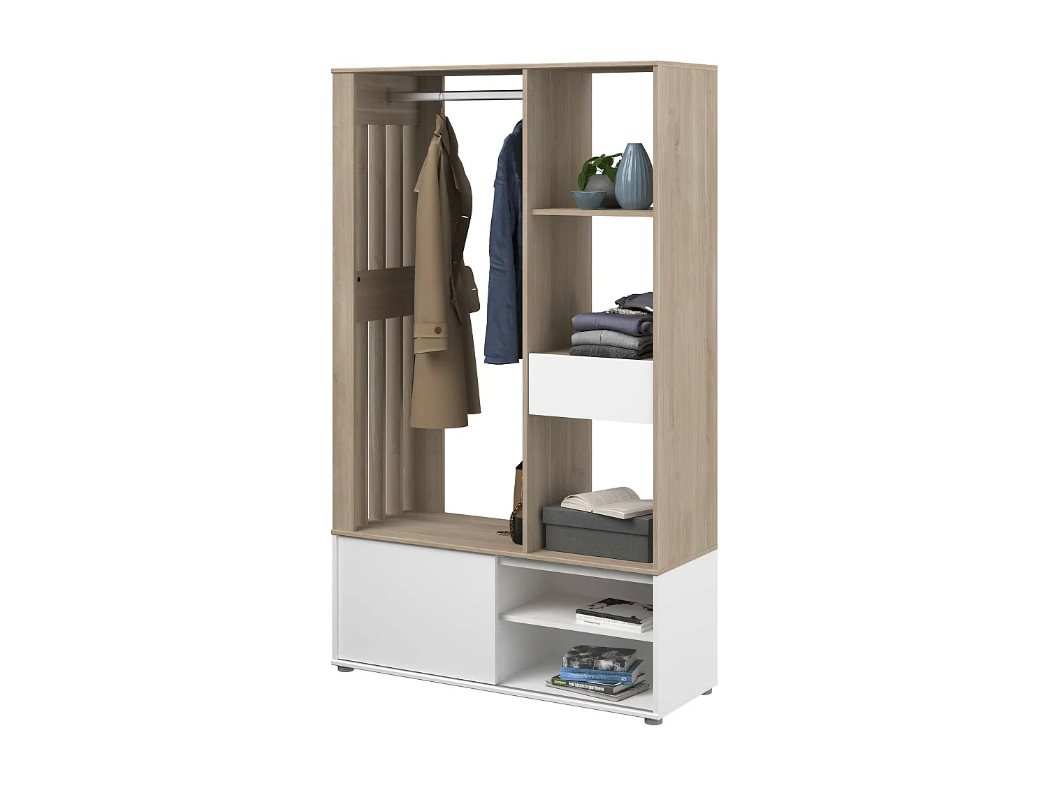 Armário de corredor em carvalho amadeirado/branco com armazenamento 183x110x40 cm